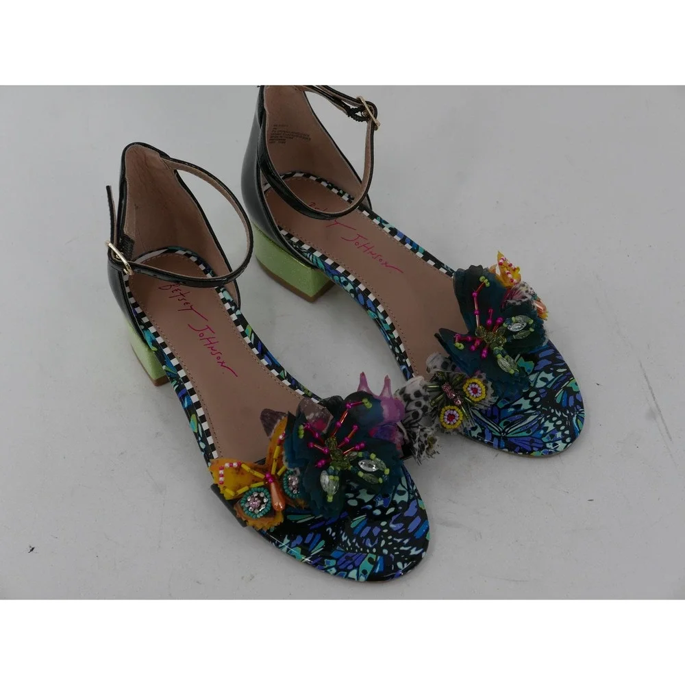 Betsey Johnson Pippy Sandals Multicolor Butterfly Beaded Block Heel Girls 4M